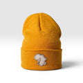 Leather Patch Beanie - Yellow