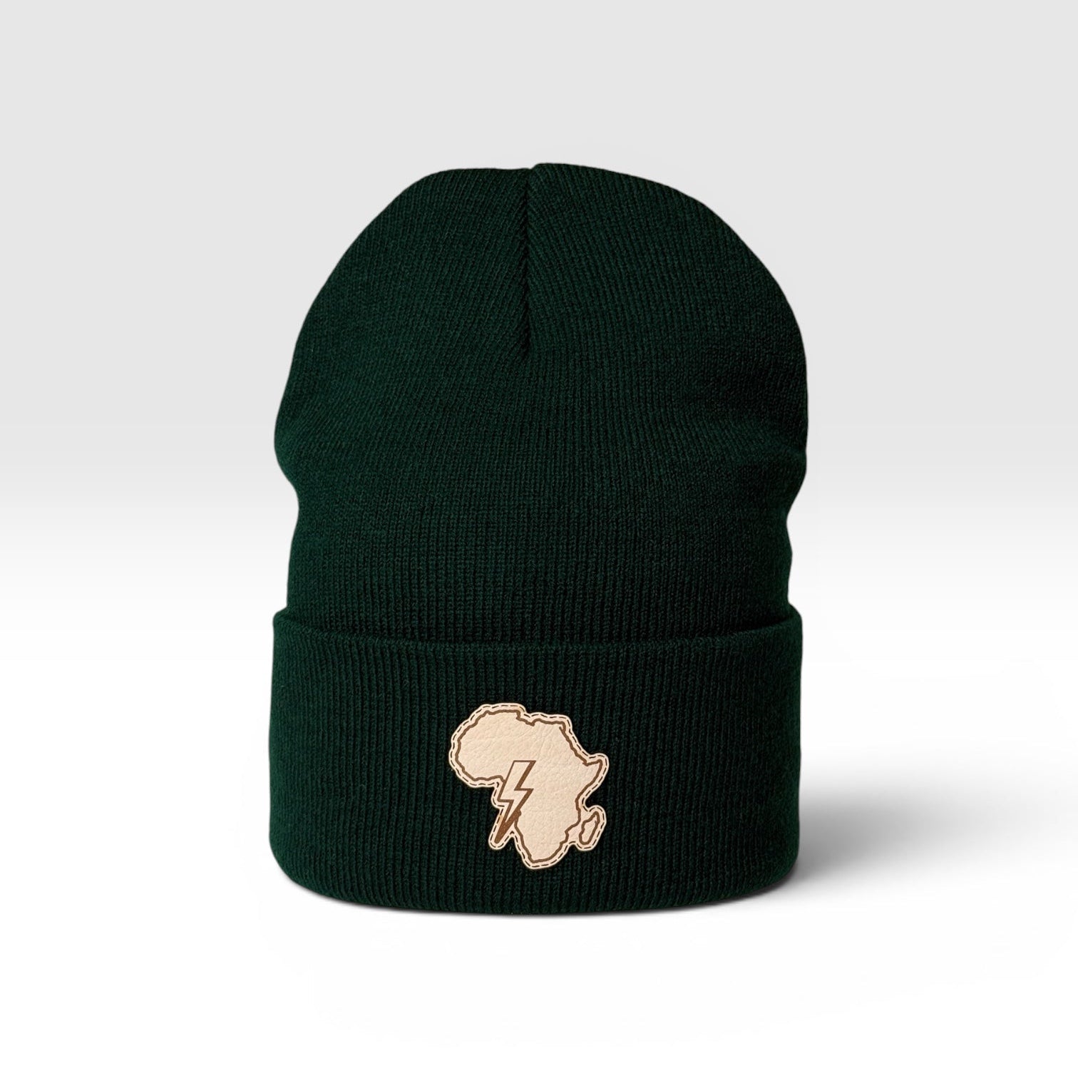 Leather Patch Beanie - Forest Green